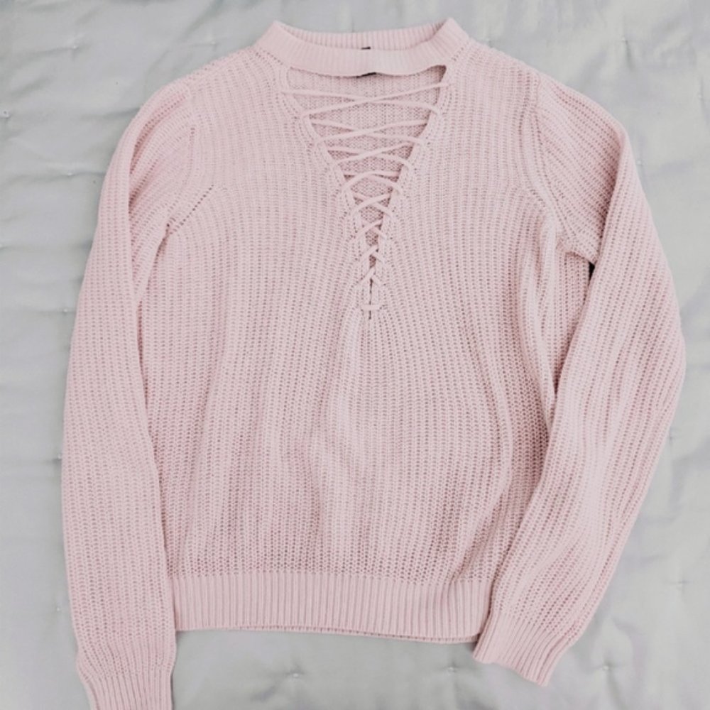 Forever 21 Ring Neck Strappy Front Knit  Sweater- S​